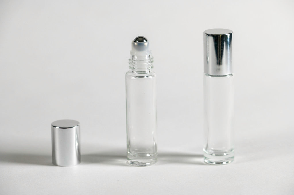 Pack 150 Roll on 10 ml vidrio grueso transparente tapa plateada bola