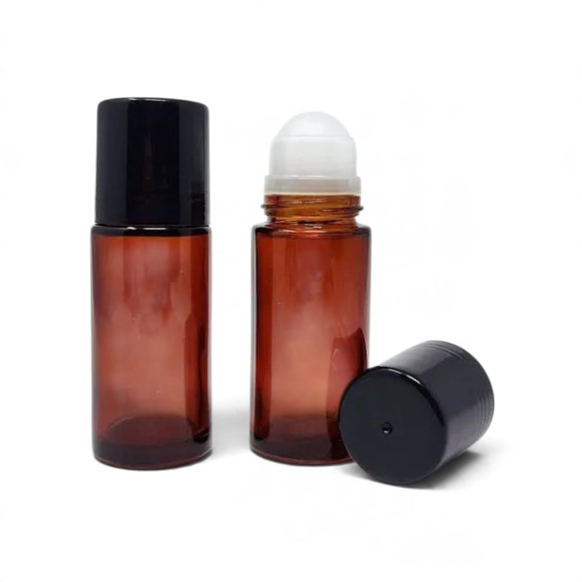 Desodorante Roll On 50 ml vidrio grueso ámbar tapa negra