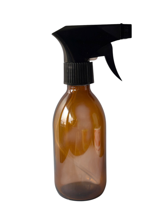 Botella 200 ml vidrio ámbar gatillo grande cuadrado negro completo 28/410