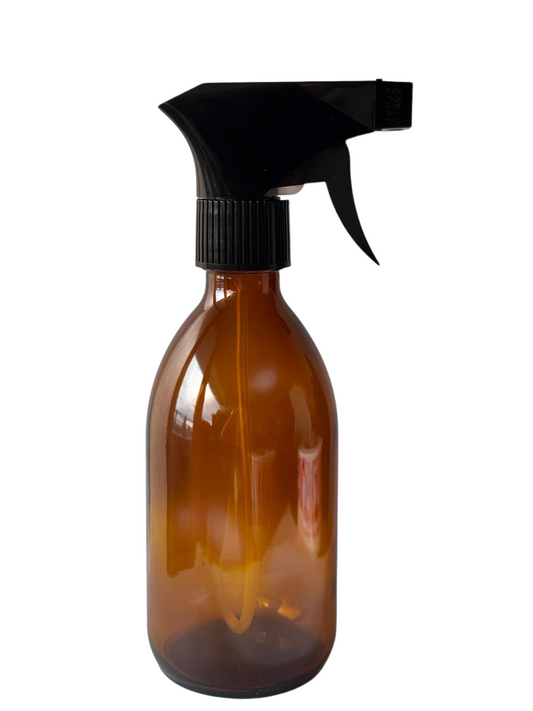 Botella 300 ml vidrio ámbar gatillo grande cuadrado negro completo 28/410