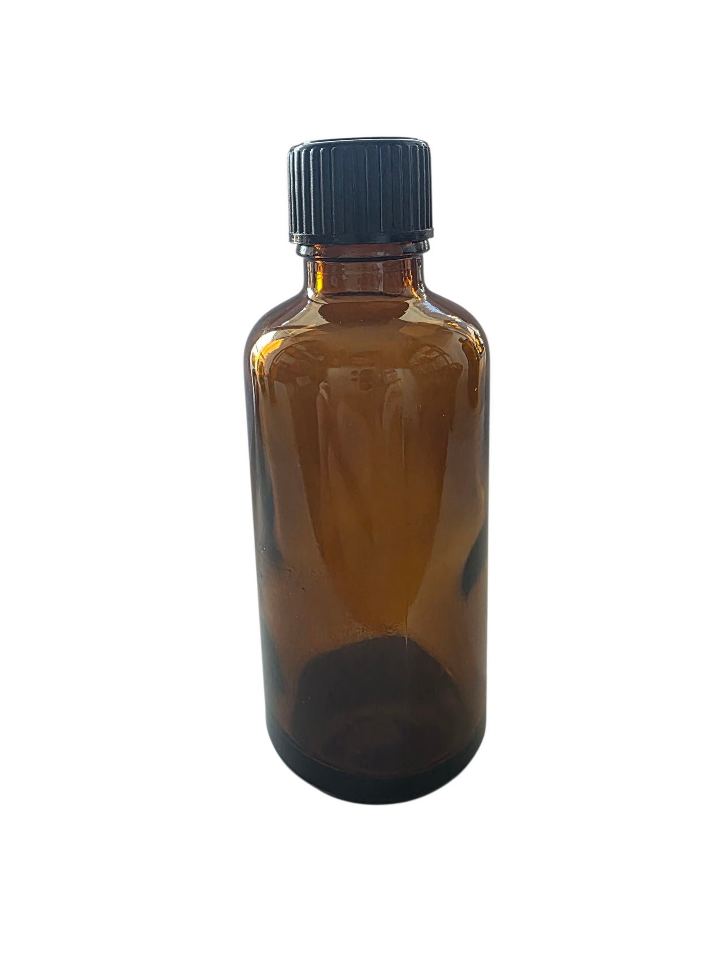 Botella Envase Vidrio Ámbar 50 ml con tapa rosca negra 18/410