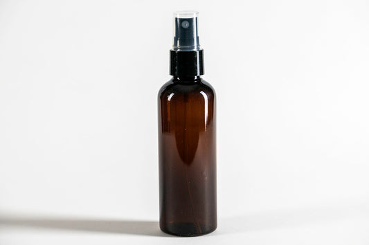 Botella 100 ml plástico ámbar con spray negro 20/410