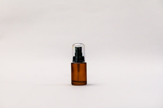 Botella 30 ml empavonada vidrio ámbar recto tapa ovalada
