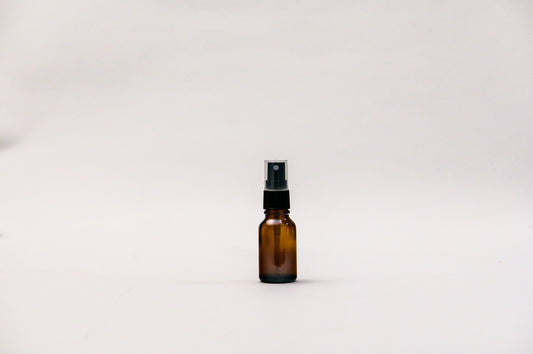 Botella 15 ml vidrio ámbar con spray atomizador negro 18/410