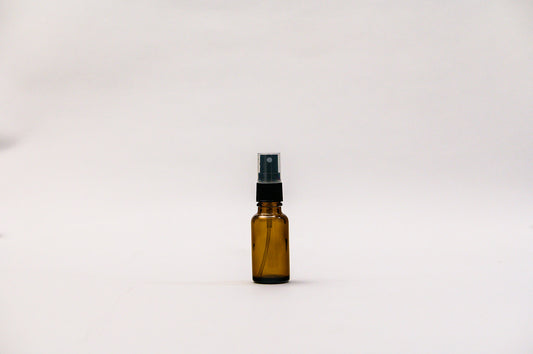 Botella 20 ml vidrio ámbar con spray atomizador negro 18/410