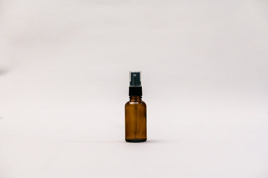 Botella vidrio ámbar 30 ml con spray atomizador negro 18/410