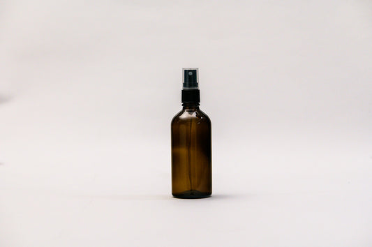 Botella vidrio ámbar 100 ml con spray atomizador negro 18/410
