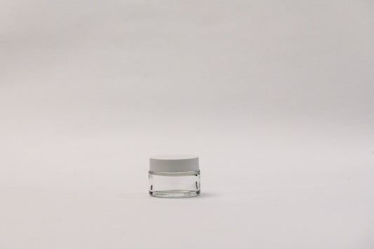 Pote frasco vidrio transparente 30 ml con contratapa y tapa