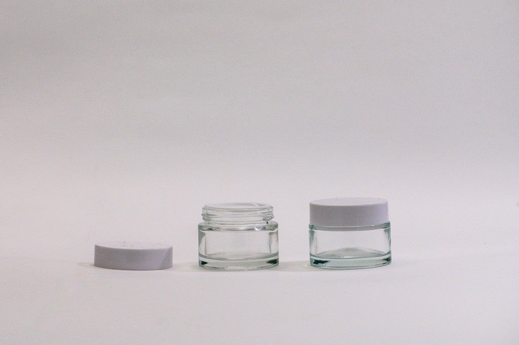 Pote frasco vidrio transparente 50 ml con contratapa y tapa