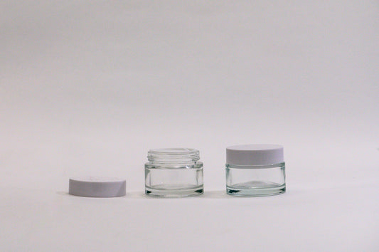 Pote frasco vidrio transparente 50 ml con contratapa y tapa