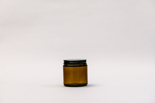 Pote frasco velas vidrio ámbar 100 ml tapa negra mate
