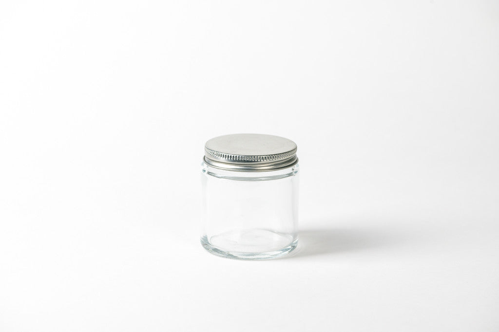 Pote frasco velas vidrio transparente 100 ml tapa plateada