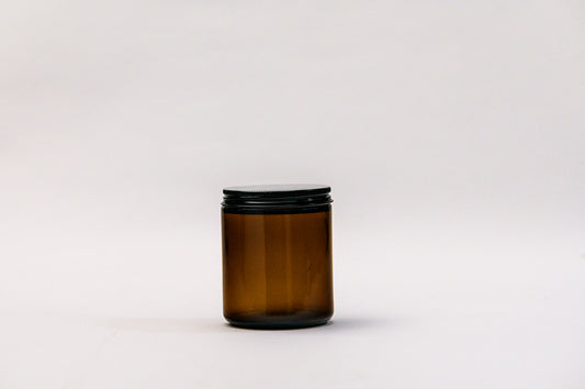 Pote frasco velas vidrio ámbar 240 ml tapa negra mate