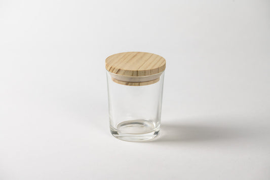Pote frasco velas vidrio transparente 90 ml tapa madera