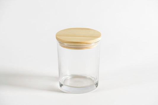 Pote frasco velas vidrio transparente 220 ml tapa madera