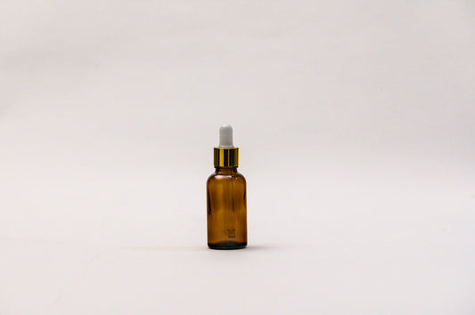 Gotario vidrio ámbar 30 ml tapa dorada goma blanca y pipeta