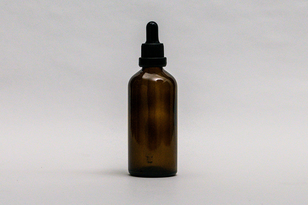 Gotario vidrio ámbar 100 ml con sello seguridad negro goma negra y pipeta