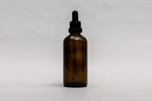 Gotario vidrio ámbar 100 ml con sello seguridad negro goma negra y pipeta