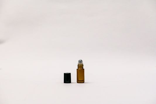 Roll on 5 ml vidrio grueso ámbar tapa negra bola