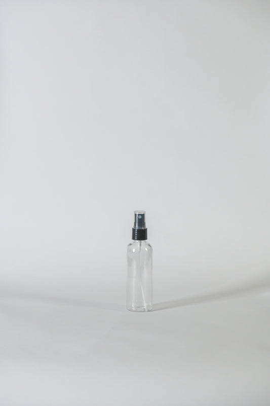 Botella 100 ml plástico transparente con spray negro 20/410
