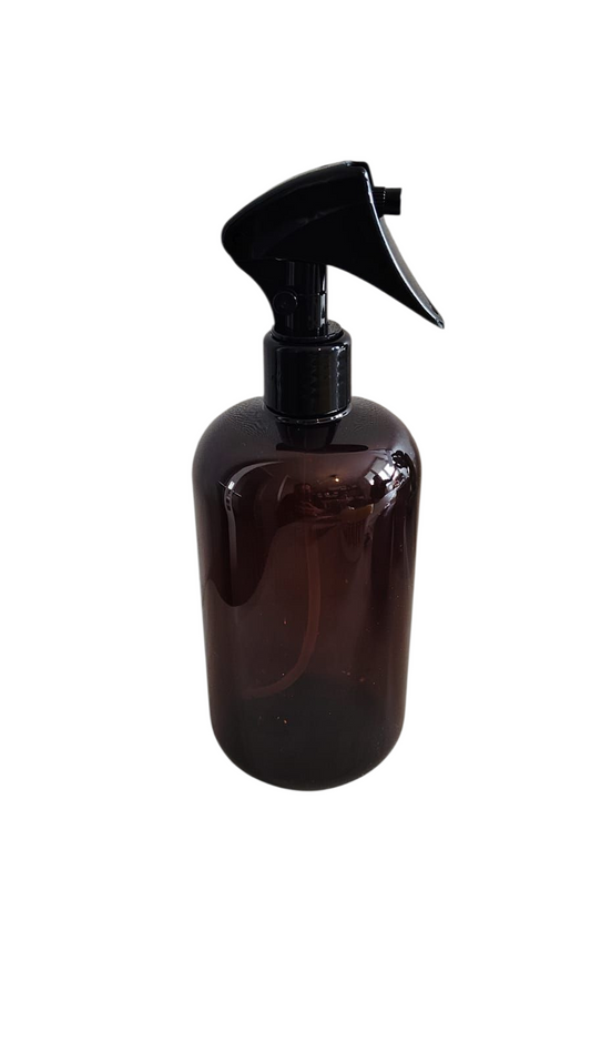 Botella 500 ml plástico ámbar con mini gatillo negro 24/410