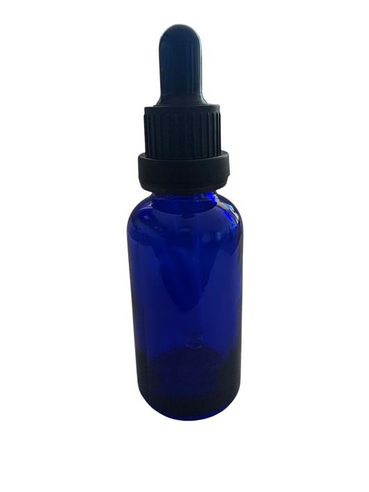 Gotario vidrio AZULADO 30 ml sello seguridad negro goma negra y pipeta, azul