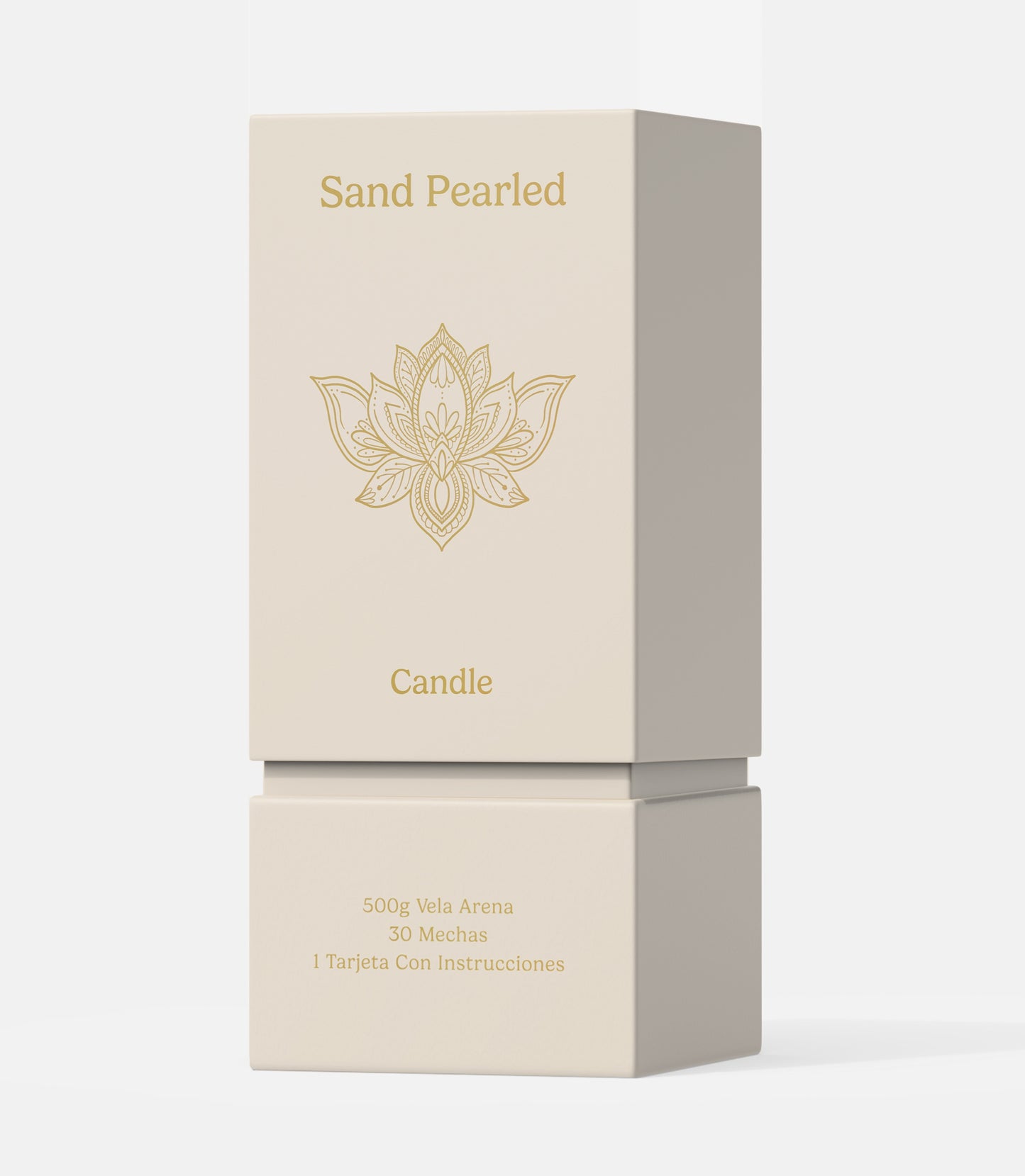 Vela Cera Arena Perlada Blanca 500 Gr Con 30 Pabilos Diseño Mandala