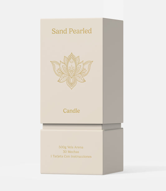 Vela Cera Arena Perlada Blanca 500 Gr Con 30 Pabilos Diseño Mandala