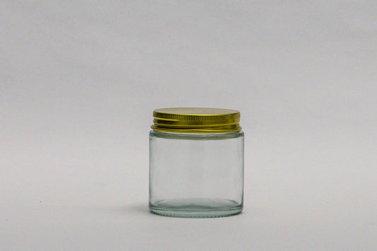 Pote frasco velas vidrio transparente 100 ml tapa dorada
