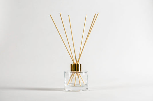 Mikado 150 ml transparente HOMBRO CUELLO RECTO con tapón p. tapa d. y varillas beige
