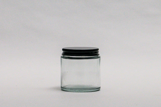 Pote frasco velas vidrio transparente 100 ml tapa negra