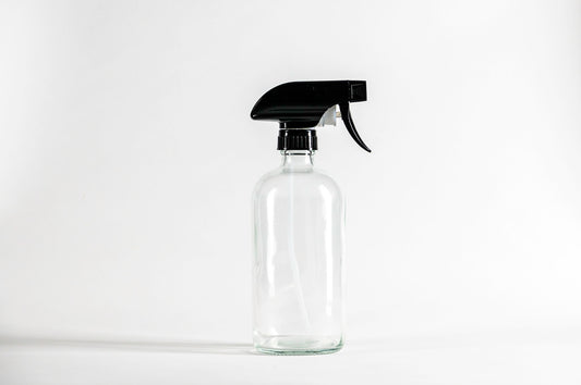 Botella 500 ml vidrio transparente gatillo grande cuadrado neg. con b.