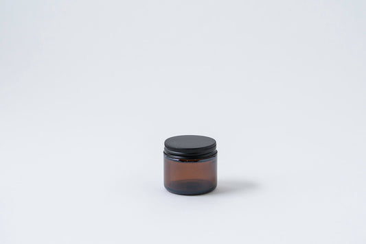 Pote frasco velas vidrio ámbar 60 ml tapa negra mate