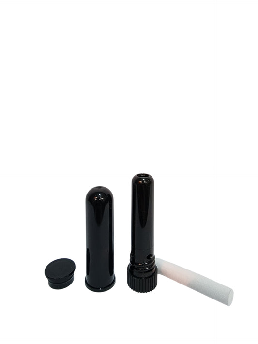 Envase inhalador nasal negro tubo algodón y contratapa