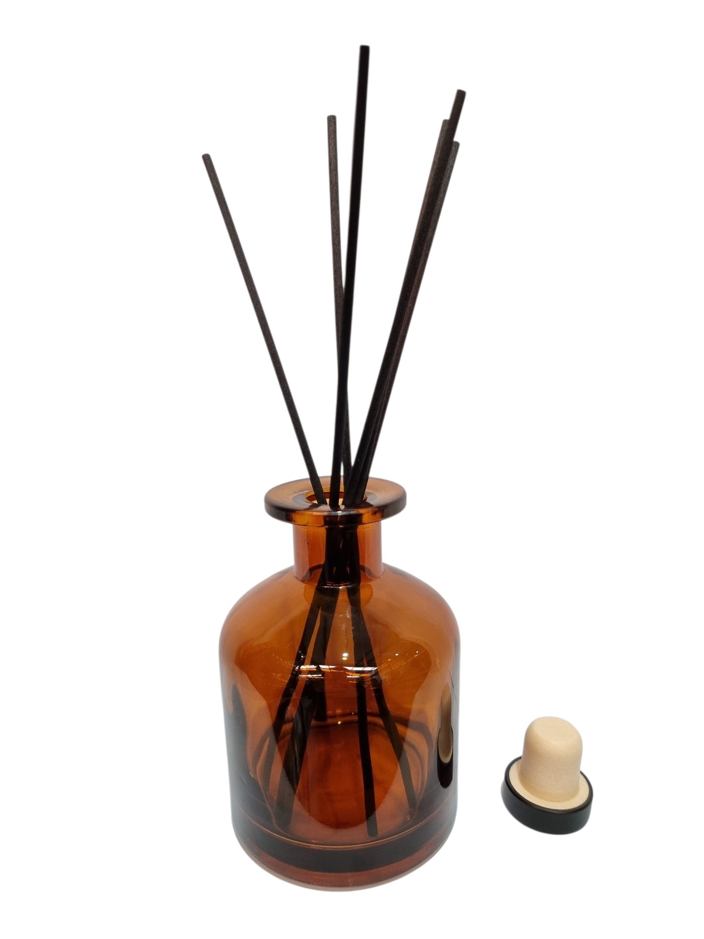 Mikado 250 ml difusor vidrio ámbar curvo con tap. varillas n.