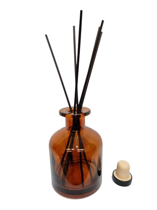 Mikado 250 ml difusor vidrio ámbar curvo con tap. varillas n.