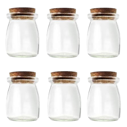 Pote frasco vidrio transparente 100 ml con corcho con curvas a los lados