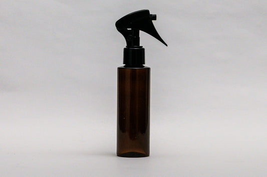 Botella 120 ml plástico ámbar hombro recto con mini gatillo negro 24/410