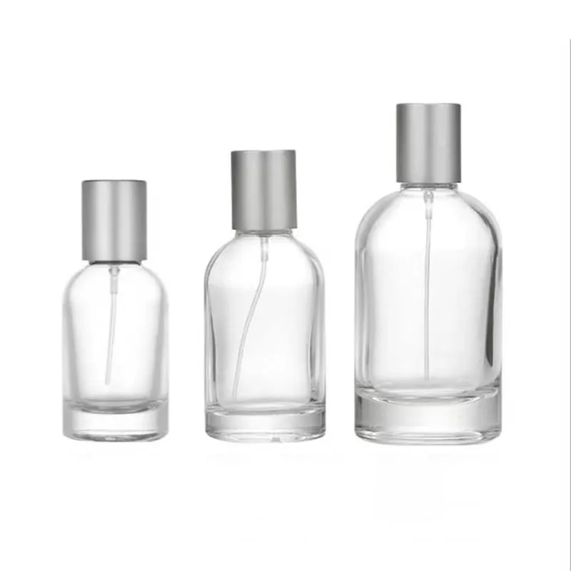 Botella 50 ml perfumera vidrio TRANSPARENTE con spray atomizador tapa plateada perfumero se necesita máquina grafadora o crimpadora para poner las tapas