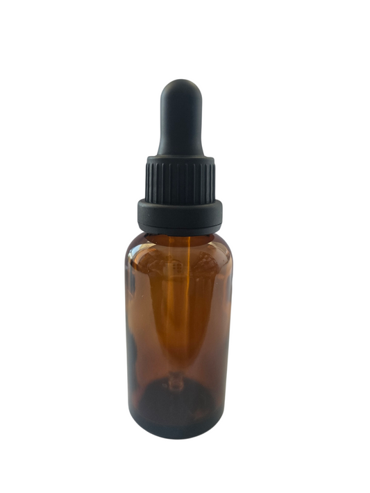 Gotario vidrio ámbar 30 ml goma gruesa nitrilo mate sello seguridad negro y pipeta (Para aceites esenciales fuertes que queman otras gomas)